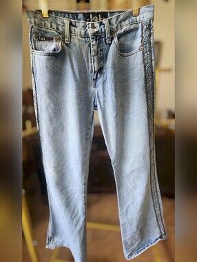 Vintage 1999 LEI Flare Jeans With Paisley Ribbon Down The Side *True Y2K*